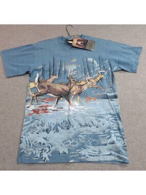 Vintage Deer Shirt Medium Blue AOP All Over Print Signal Sport NEW